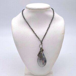 Lucy's inspired Chrome Crystal drop pendant w/key on leather rope Necklace